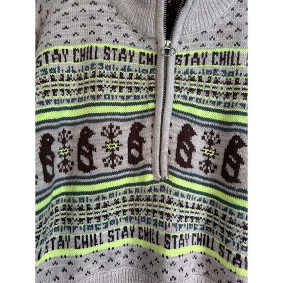 Urban Outfitters Cream Chartreuse Fair Isle Penguin Pullover Sweater Jumper M - Picture 5 of 10